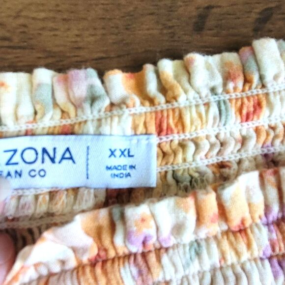 Arizona Boho Ruched Smocked Crop Top Size XXL 2XL Floral Puff Sleeves 7% Linen - Picture 4 of 6